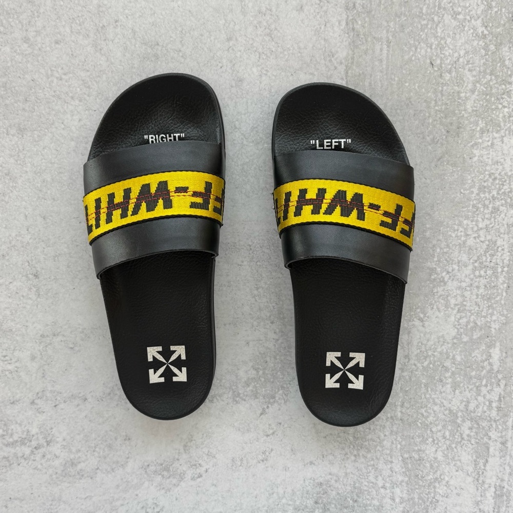 Off-White Black and Yellow Logo Slides